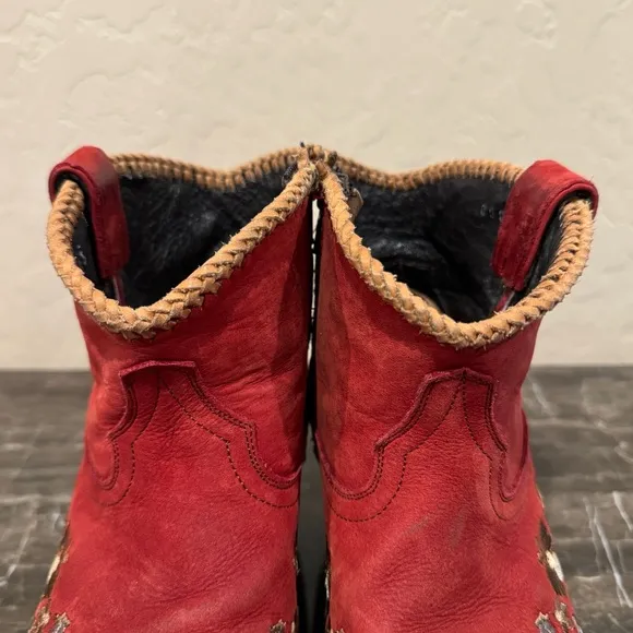 Liberty Black Red Leather Floral Embroidered Cowboy Boots