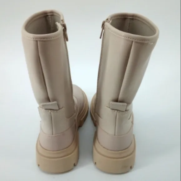 Like New Zara Girl's Cream Beige Tall Rain Snow Rubber Boots Zipper Closure 30