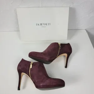 LK Bennett Doris Womens Boots Size 37.5 Purple Suede Stiletto Ankle Booties NEW