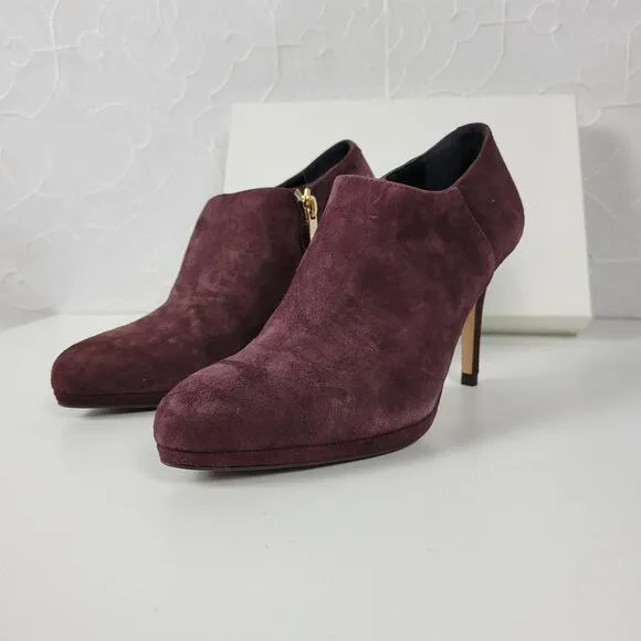 LK Bennett Doris Womens Boots Size 37.5 Purple Suede Stiletto Ankle Booties NEW