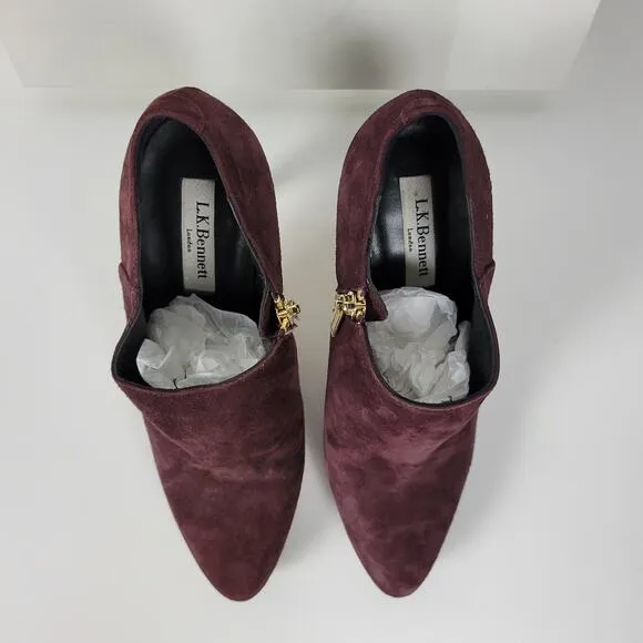 LK Bennett Doris Womens Boots Size 37.5 Purple Suede Stiletto Ankle Booties NEW