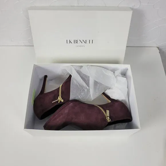 LK Bennett Doris Womens Boots Size 37.5 Purple Suede Stiletto Ankle Booties NEW