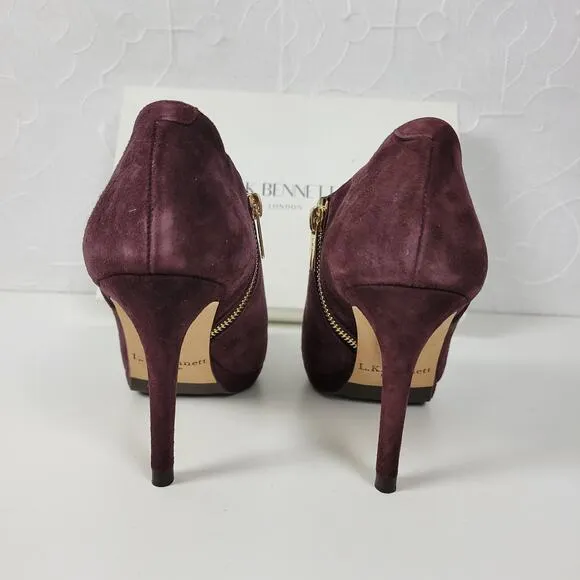 LK Bennett Doris Womens Boots Size 37.5 Purple Suede Stiletto Ankle Booties NEW
