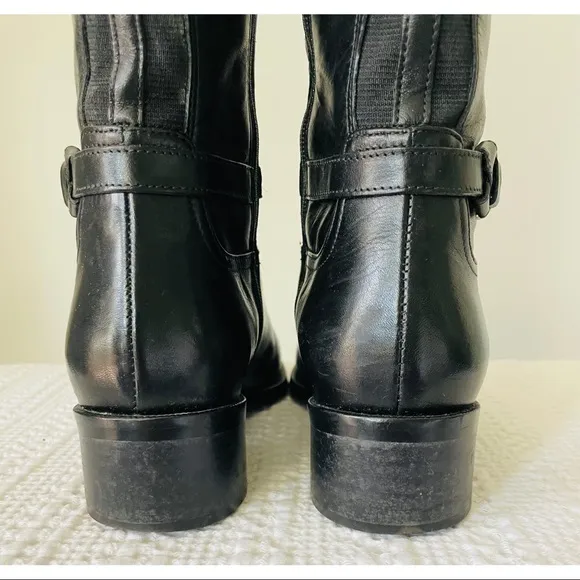 L.K. BENNETT London Black Leather Side Zipper Knee High Boots Size 35