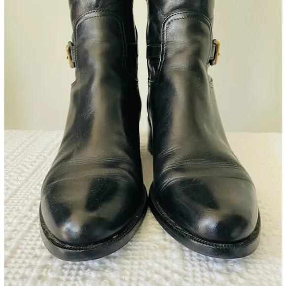 L.K. BENNETT London Black Leather Side Zipper Knee High Boots Size 35
