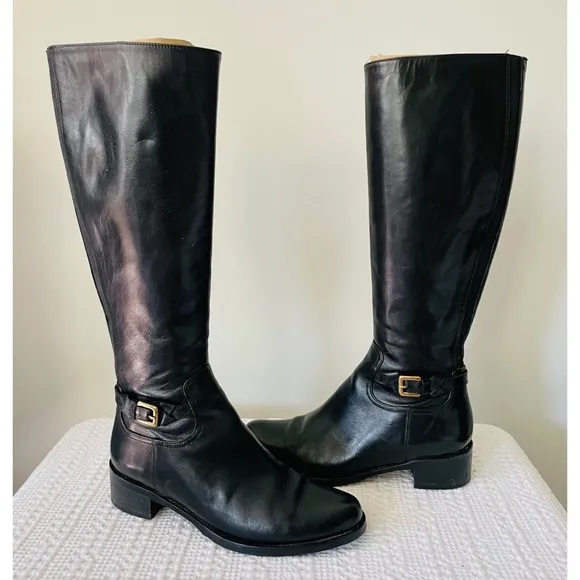 L.K. BENNETT London Black Leather Side Zipper Knee High Boots Size 35
