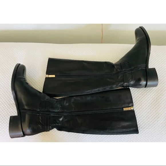 L.K. BENNETT London Black Leather Side Zipper Knee High Boots Size 35