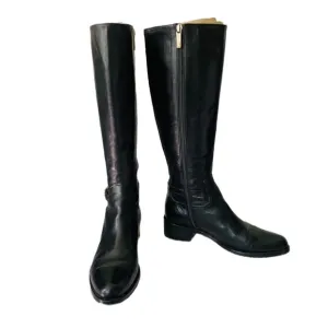 L.K. BENNETT London Black Leather Side Zipper Knee High Boots Size 35