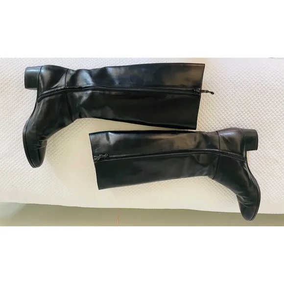 L.K. BENNETT London Black Leather Side Zipper Knee High Boots Size 35