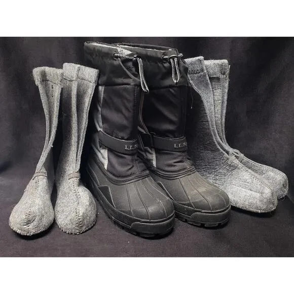 L.L Bean Black Nylon Warm Insulated Waterproof Winter Skiing Snow Mid Calf Boots