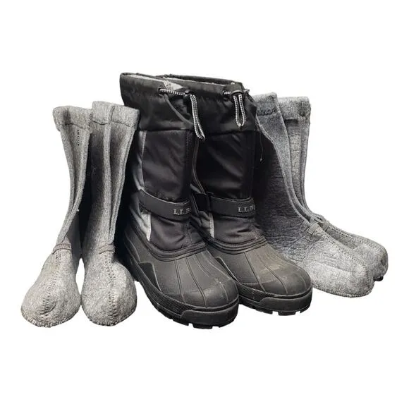 L.L Bean Black Nylon Warm Insulated Waterproof Winter Skiing Snow Mid Calf Boots