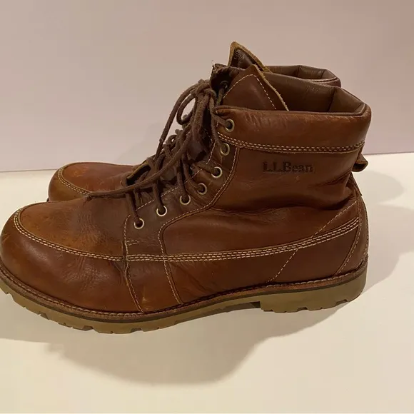 LL Bean Boots Men 13W Brown 296505 Leather MocToe Work Hiking Lace Up