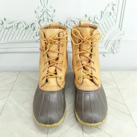 LL Bean Brown Leather Lace Up Round Toe Unlined Ankle Duck Boots Size 7 M