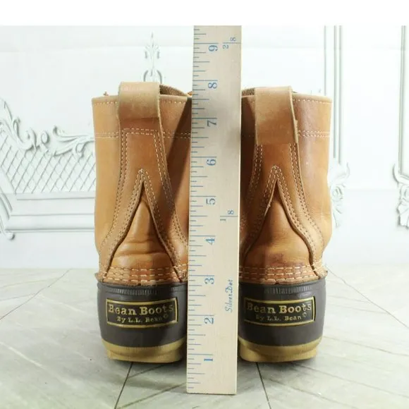 LL Bean Brown Leather Lace Up Round Toe Unlined Ankle Duck Boots Size 7 M