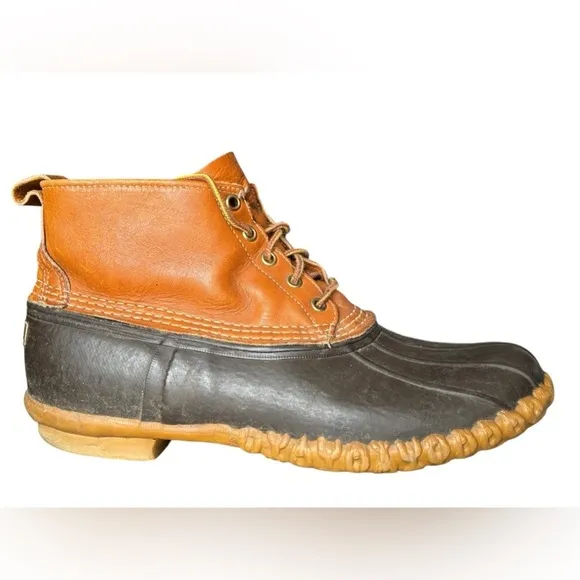 LL Bean Duck Boots Size 12/46 Brown Leather Rain Snow Lace Up Made In USA