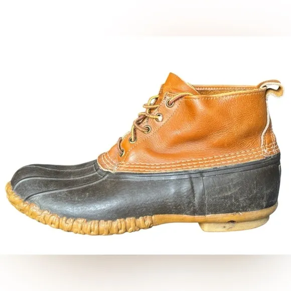 LL Bean Duck Boots Size 12/46 Brown Leather Rain Snow Lace Up Made In USA