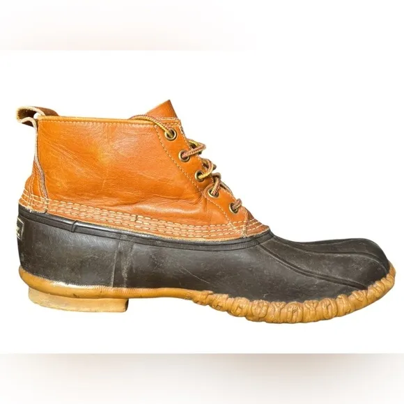 LL Bean Duck Boots Size 12/46 Brown Leather Rain Snow Lace Up Made In USA