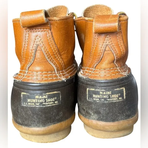 LL Bean Duck Boots Size 12/46 Brown Leather Rain Snow Lace Up Made In USA