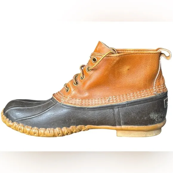 LL Bean Duck Boots Size 12/46 Brown Leather Rain Snow Lace Up Made In USA