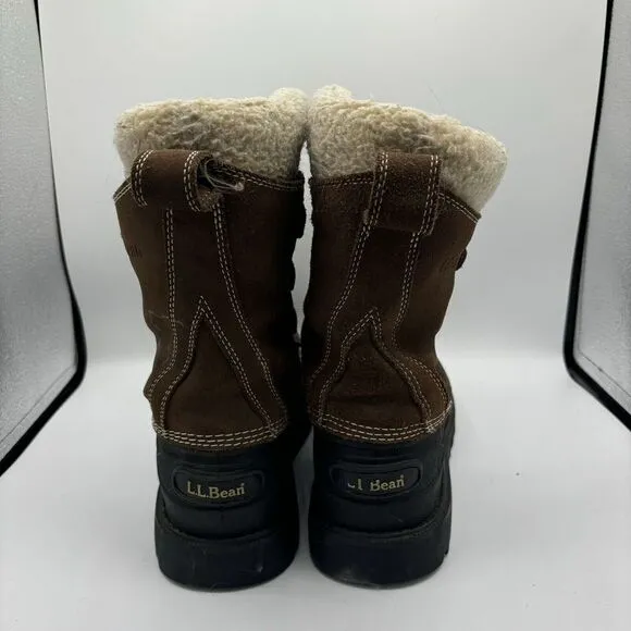 LL Bean Mens Winter Boots 10 M Brown Leather Sherpa Insulated Rubber Snow Pac