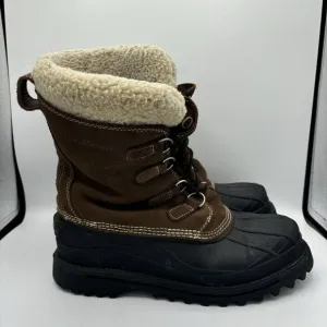 LL Bean Mens Winter Boots 10 M Brown Leather Sherpa Insulated Rubber Snow Pac
