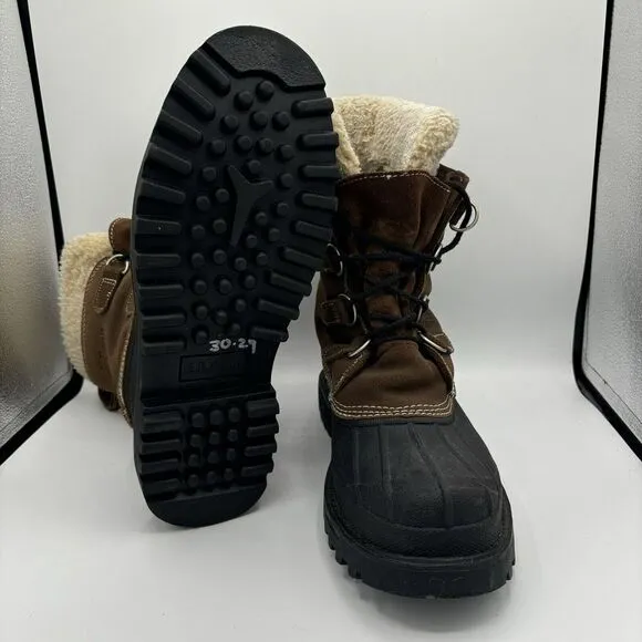 LL Bean Mens Winter Boots 10 M Brown Leather Sherpa Insulated Rubber Snow Pac