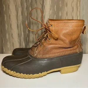 LL Bean Vintage Leather 8&quot; Flannel Lined Men's 12 Brown Duck Boots Maine USA