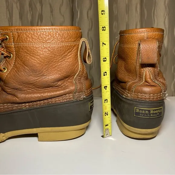LL Bean Vintage Leather 8&quot; Flannel Lined Men's 12 Brown Duck Boots Maine USA