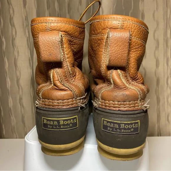 LL Bean Vintage Leather 8&quot; Flannel Lined Men's 12 Brown Duck Boots Maine USA