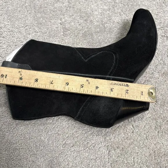 LL Bean Womens Black Leather Suede Pull On Heeled Boots Size 9.5 Calf Western