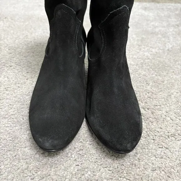 LL Bean Womens Black Leather Suede Pull On Heeled Boots Size 9.5 Calf Western