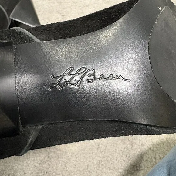 LL Bean Womens Black Leather Suede Pull On Heeled Boots Size 9.5 Calf Western