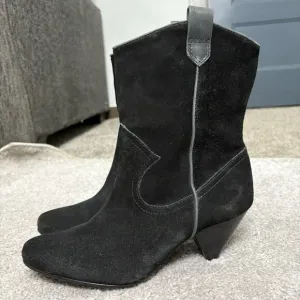 LL Bean Womens Black Leather Suede Pull On Heeled Boots Size 9.5 Calf Western