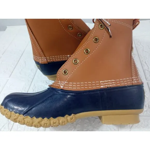 L.L.Bean Boots Duck DM Leather Waterproof Rain Brown Blue USA Made W 8 M 7 NEW!