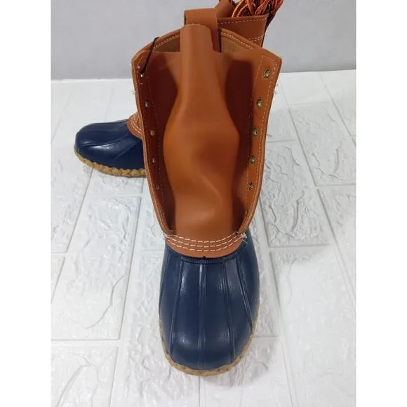L.L.Bean Boots Duck DM Leather Waterproof Rain Brown Blue USA Made W 8 M 7 NEW!