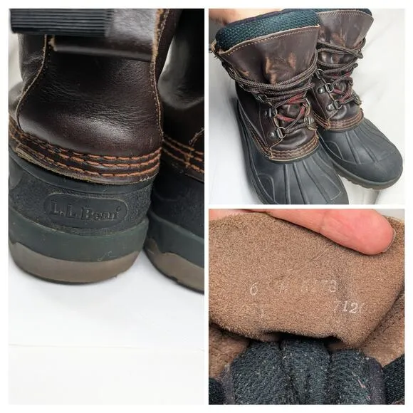 L.L.Bean Duck Boots Womens 6 Brown Distressed Leather Hiking Hunting Workwear