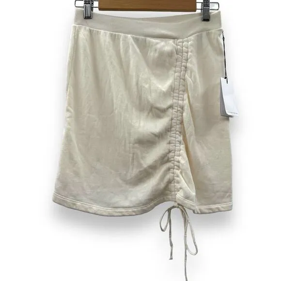 LNA Off‎ White French Terry Ruched Front Mini Skirt Sz S NEW