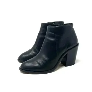 Loeffler Randall Ella Leather Stacked Chunky Heel Ankle Boots - Black - Size 7.5