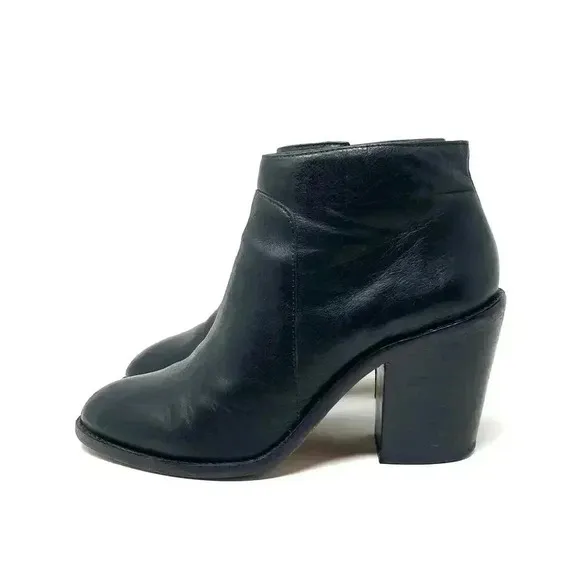 Loeffler Randall Ella Leather Stacked Chunky Heel Ankle Boots - Black - Size 7.5