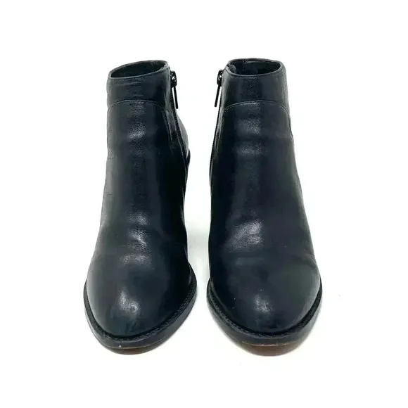 Loeffler Randall Ella Leather Stacked Chunky Heel Ankle Boots - Black - Size 7.5