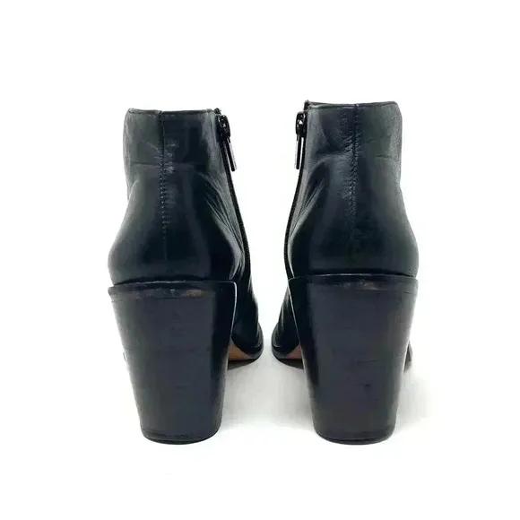 Loeffler Randall Ella Leather Stacked Chunky Heel Ankle Boots - Black - Size 7.5