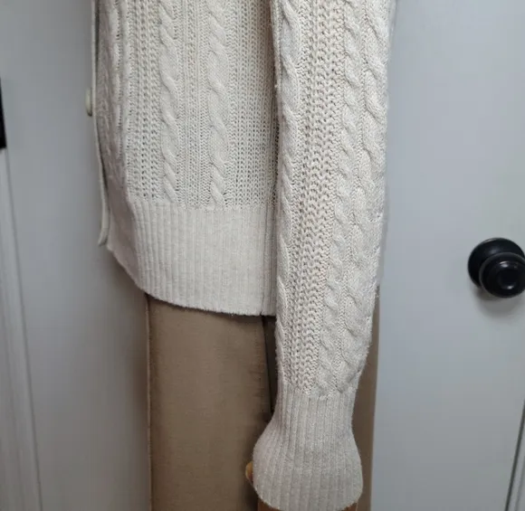 LOFT Cotton-Wool Blend Cable Knit Cardigan Size Small