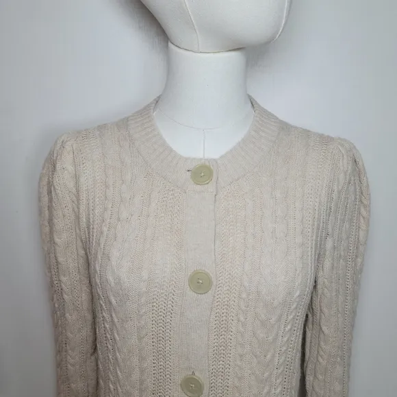 LOFT Cotton-Wool Blend Cable Knit Cardigan Size Small