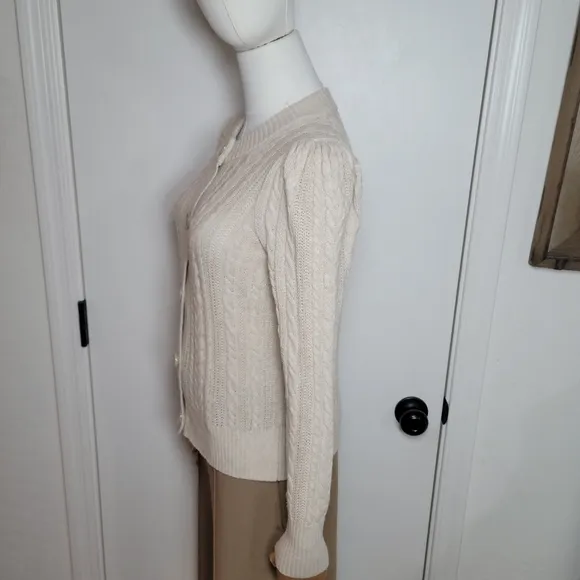 LOFT Cotton-Wool Blend Cable Knit Cardigan Size Small