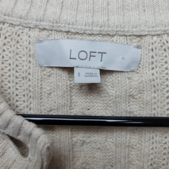 LOFT Cotton-Wool Blend Cable Knit Cardigan Size Small
