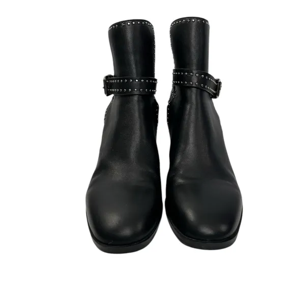 Lola Cruz Black Leather Ankle Boots with Studded Strap, size 36. Worn once!