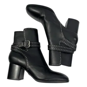 Lola Cruz Black Leather Ankle Boots with Studded Strap, size 36. Worn once!