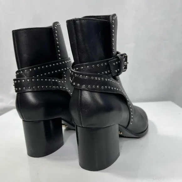 Lola Cruz Black Leather Ankle Boots with Studded Strap, size 36. Worn once!