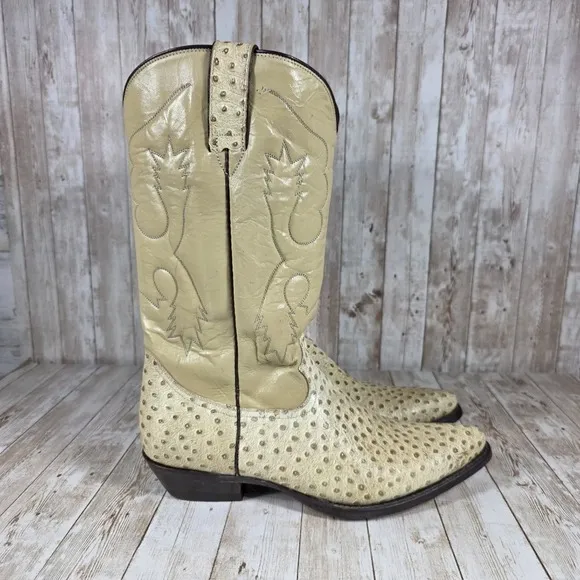 Lone Star Western Cowboy Boots Ostrich Print Leather Exotic Tan mens‎ 10