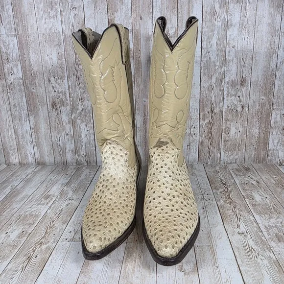 Lone Star Western Cowboy Boots Ostrich Print Leather Exotic Tan mens‎ 10